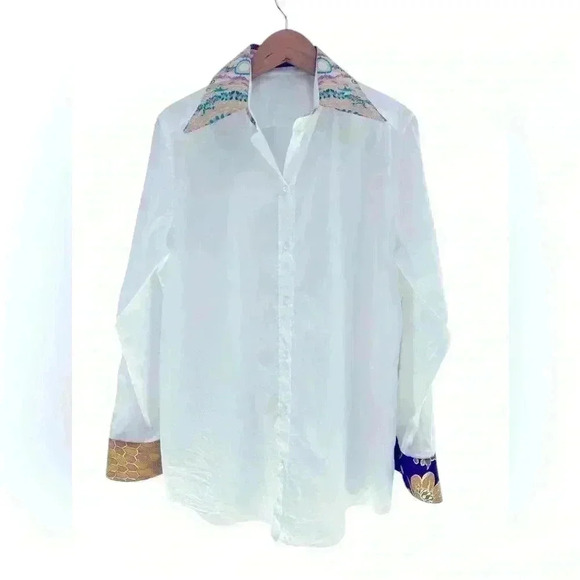 DOLCE & GABBANA Women’s White Floral Jacquard Cotton Long Sleeves  Blouse - Picture 11 of 11